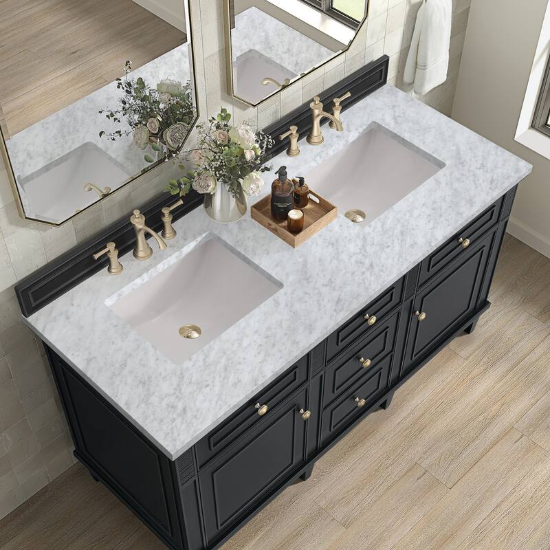 James Martin Vanities Lorelai 60" Double Vanity, Black Onyx - Carrara White
