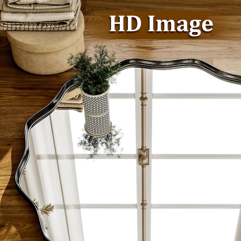 Round Wavy Bathroom Mirror Deep Frame Decorative Mirror Wall-Mounted