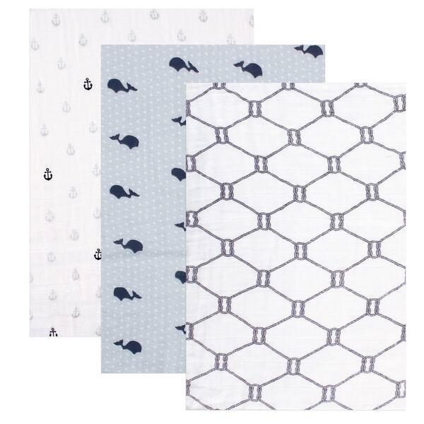 slide 1 of 1, Hudson Baby Infant Boy Cotton Muslin Swaddle Blankets, Blue Whale, One Size - Blue Whale - 3-Pack 3-Pack - Blue Whale