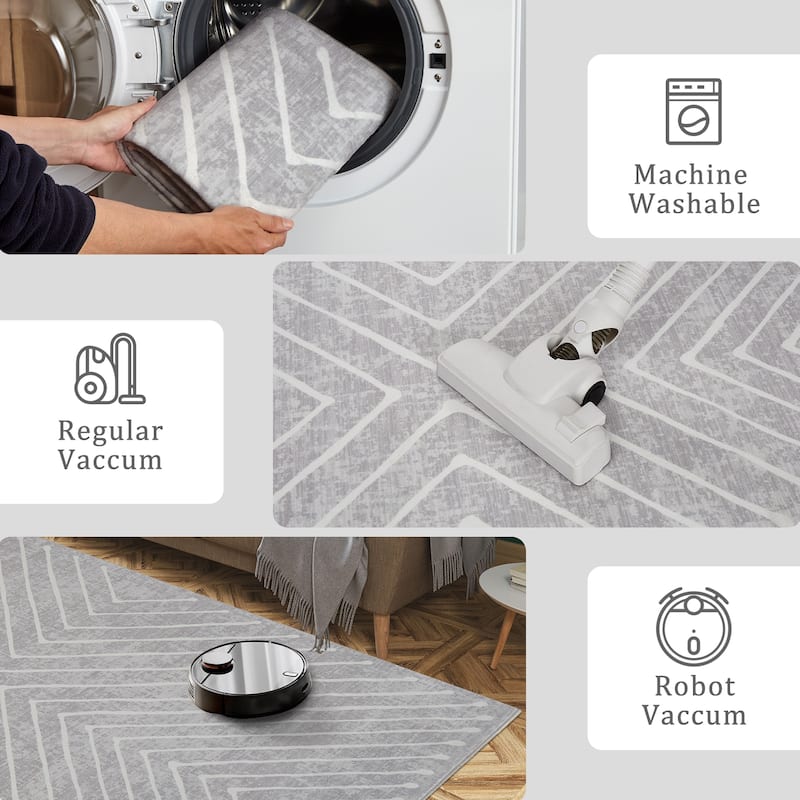 Modern Geometric Area Rug Farmhouse Stripe Area Rug Living Room Stain Resistant Non-Slip Carpet for Bedroom Dining Room