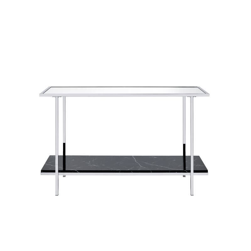 Angwin Mirrored Faux Marble & Chrome Console Table - Multi