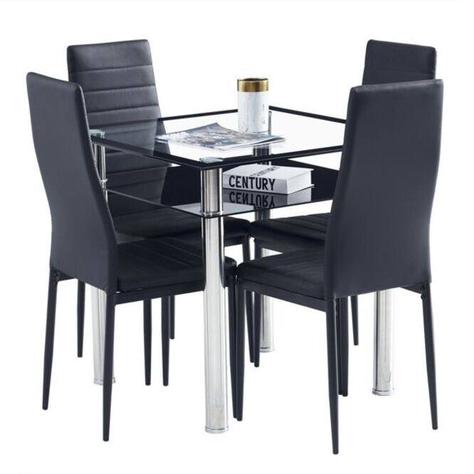4pcs Elegant Black Assembled Stripping Texture High Backrest Dining Chairs