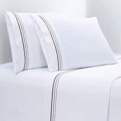 HiEnd Accents 100% Cotton Hotel Luxury Embroidered Border Sheet Set, 4PC