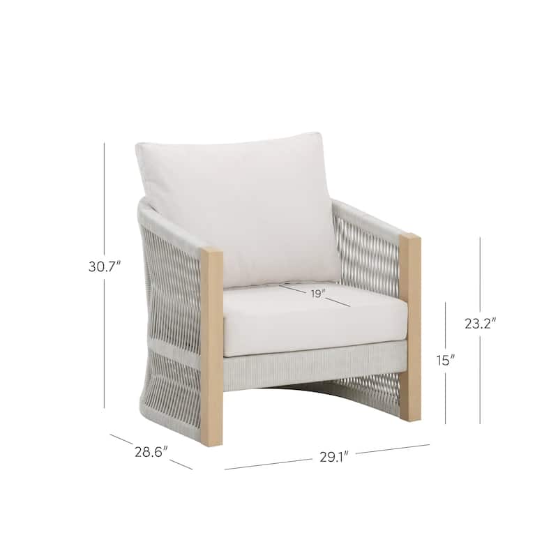 Jagger Farmhouse Patio Seating with Solid Acacia Wood Frame, Cushions, and Rope Accent