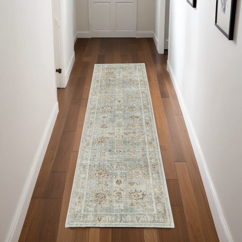 Niba Power Loomed Distressed with Fringe Area Rug By HomeRoots - 96' X '27' X '0.39 - 96' X '27' X '0.39 - Oxford Blue - Runner