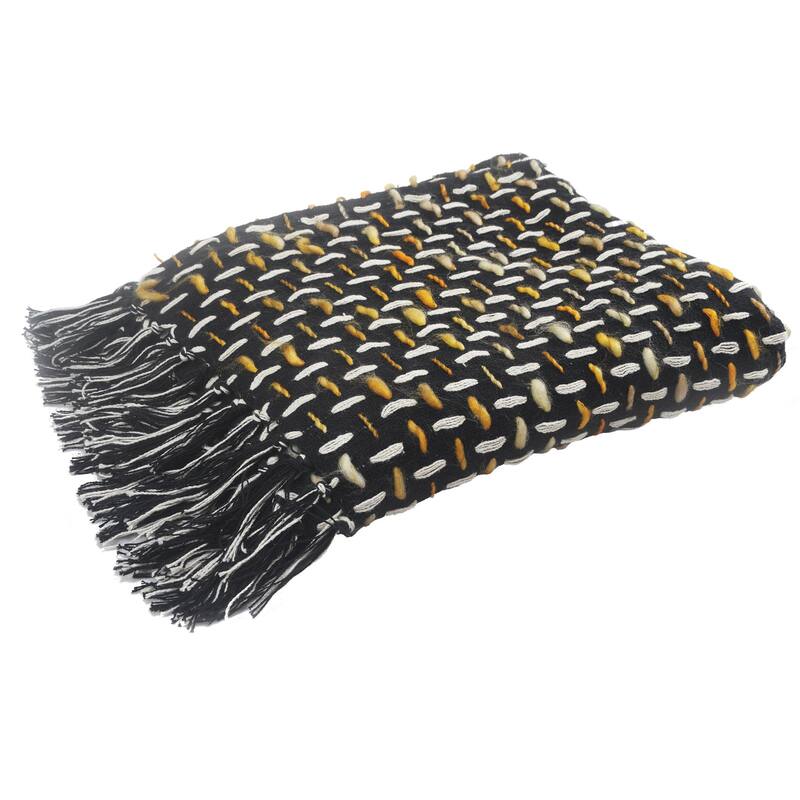 HomeRoots Black and Gold Woven Cotton Geometric Throw Blanket