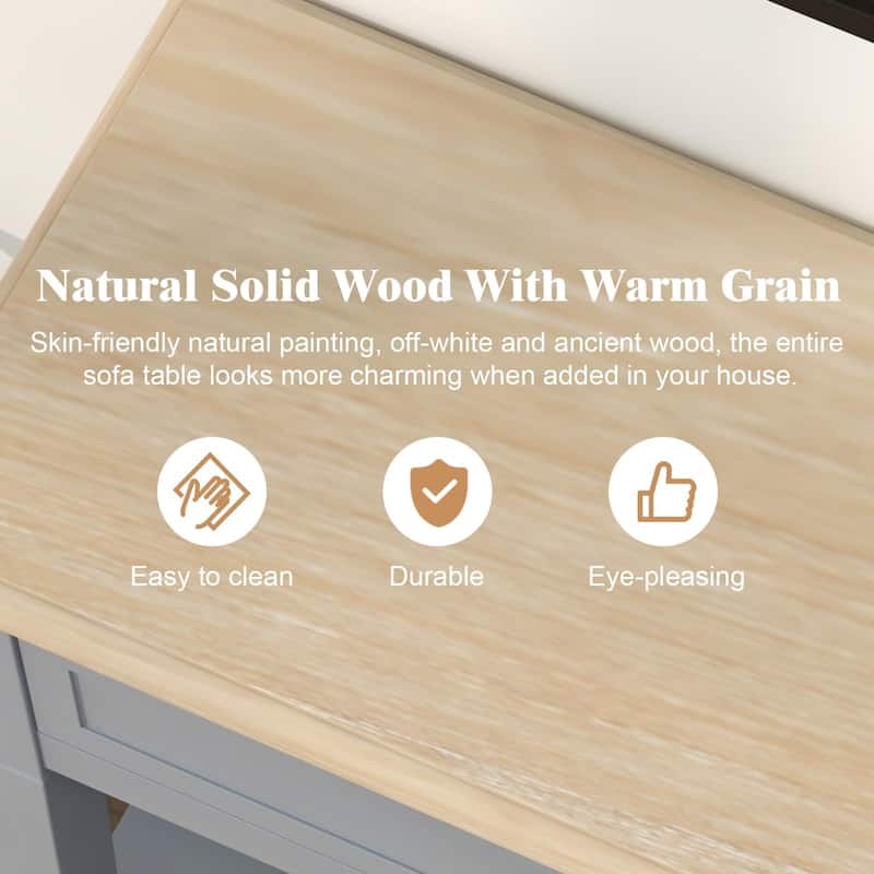 Accent White Console Table with Drawer and Shelf, Wood Sofa Table with Storage for Entryway Hallway Living Room