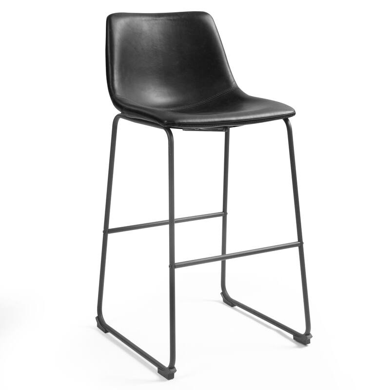 Set of 2 Adan Iron Frame Black Faux Leather Bar Stool
