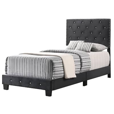 Velvet Upholstered Tufted Panel Twin Bed - 77" - Black