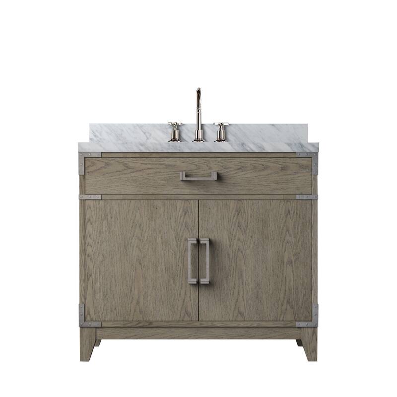 Laurel Bath Vanity Carrara Marble Top, Sink and Faucet - 36 inch - Grey Oak