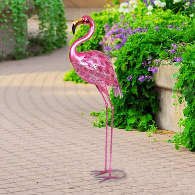 Exhart Metallic Flamingo Garden Statue, 36 Inch