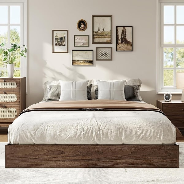 Platform Bed Frame Queen Size,Wooden Slat Support,No Box Spring Needed,  Easy Assembly (Walnut, California King) - Bed Bath & Beyond - 43245760