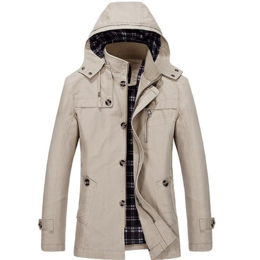 Shop Mens Hooded Mid Length Winter Trench Coat Black M