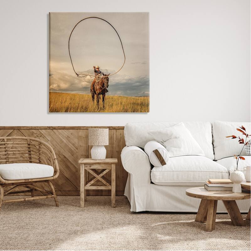 Stupell Cowboy Throwing Lasso Canvas Wall Art Design by PBurchettePhoto