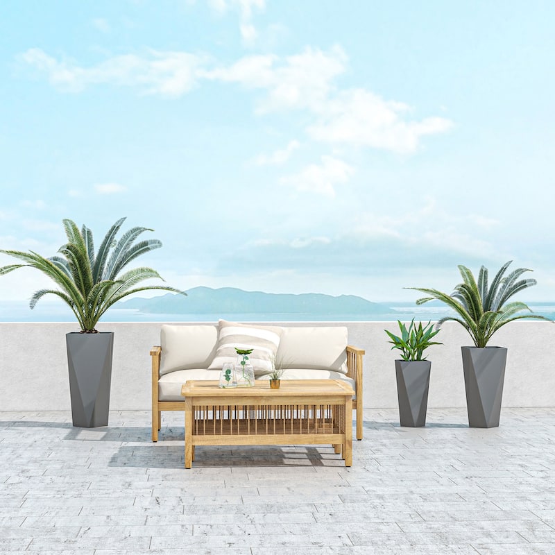 Outsunny 28.75", 24.5", 20.5" Tall Planters Set of 3, MgO Indoor Outdoor Planters with Drainage Holes, Stackable Flower Pots