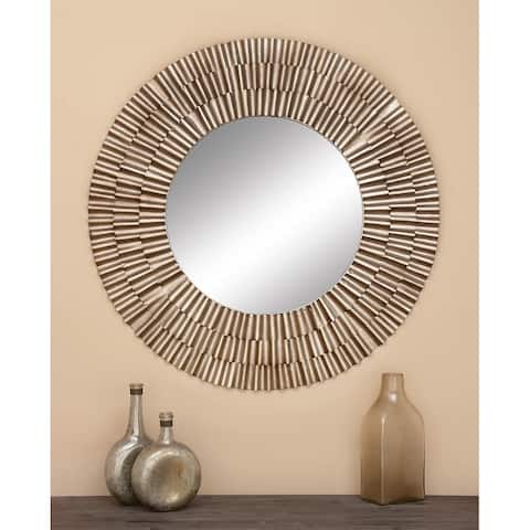 Silver Champagne Metal Rustic Glam Modern Round Wall Mirror - 42 x 42