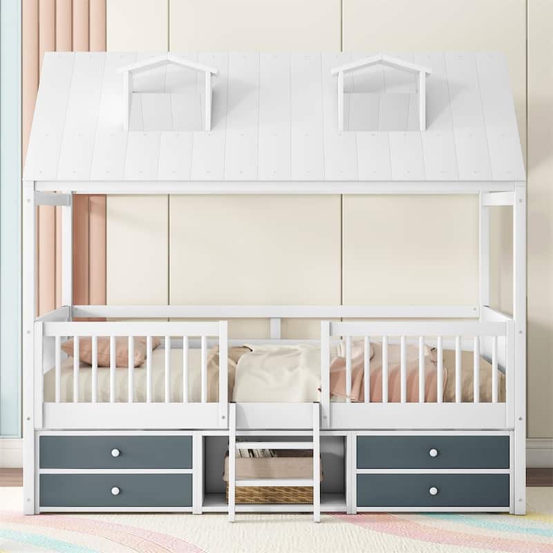 Merax House Bed with Roof and 4 drawers