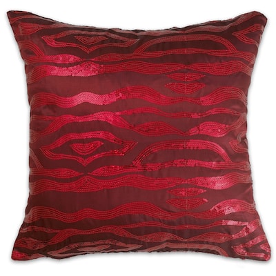 Violet Linen Marvelous Embroidered Sequins, 18 Inch x 18 Inch, Square, Decorative Accent Throw Pillow