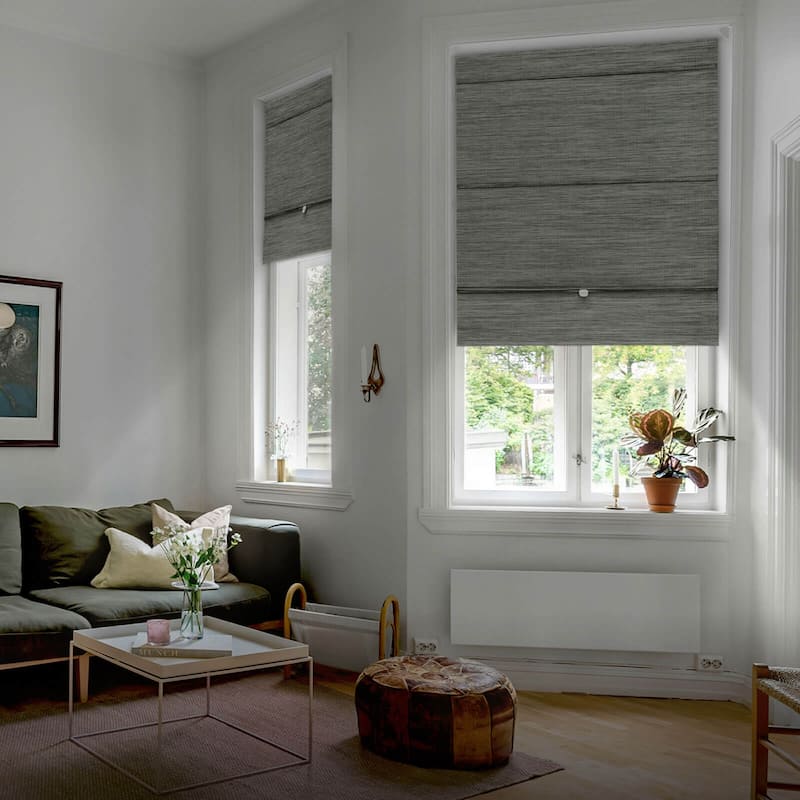 GoDear Design 99.99% Blackout Magnetic Roman Shades, No Drill Cordless Woven Fabric Blinds 23", 37", 35", 46" W, Iron.