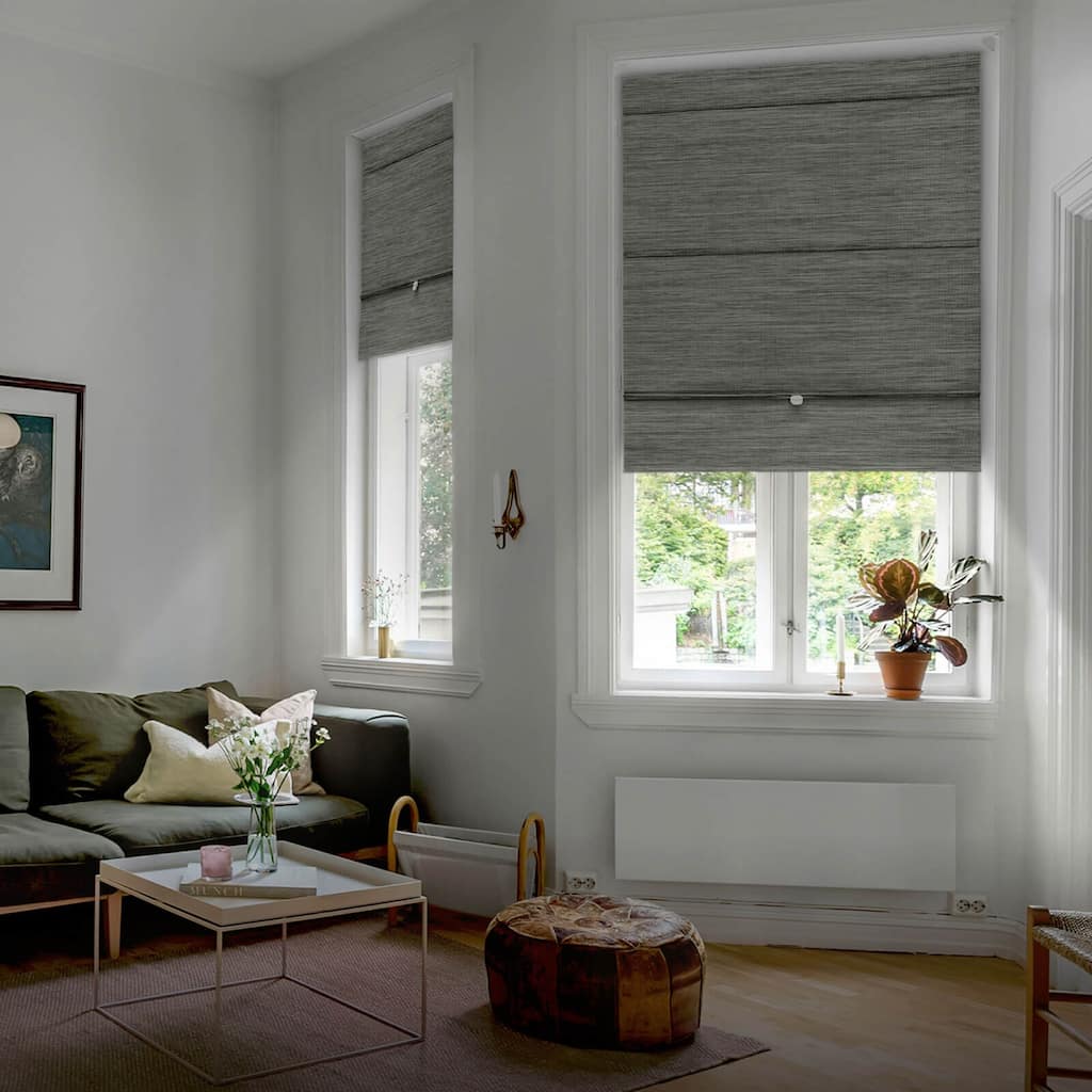 GoDear Design 99.99% Blackout Magnetic Roman Shades, No Drill Cordless Woven Fabric Blinds 23", 37", 35", 46" W, Iron.