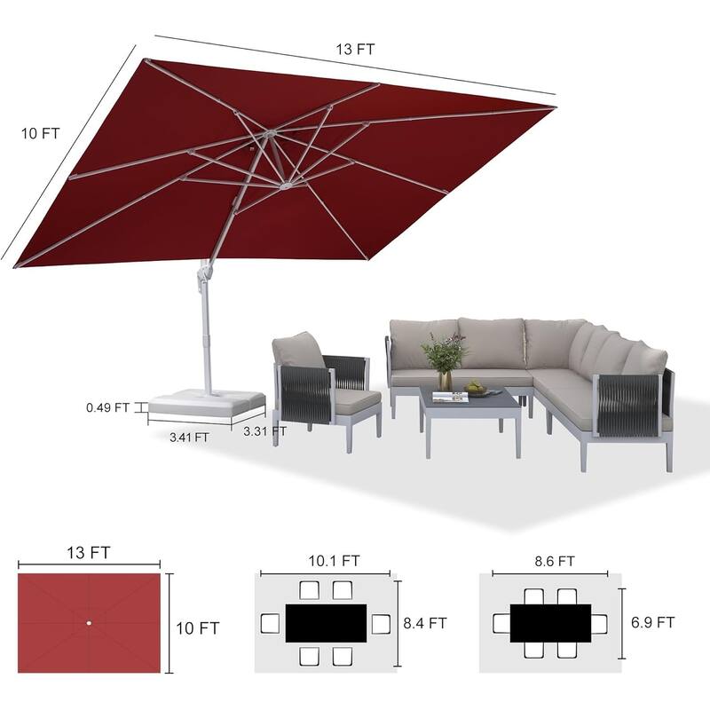 PURPLE LEAF White Rectangle Cantilever Patio Umbrella With Base