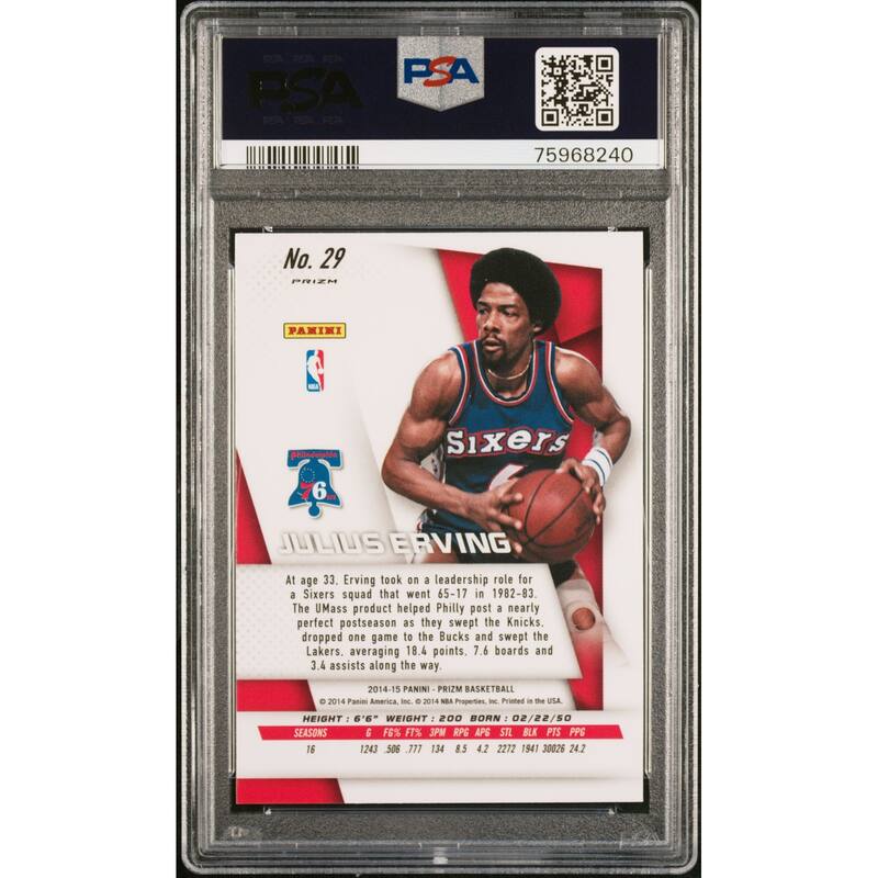 Julius Erving 2014 Panini Silver Prizm SP Signed Card #29 Auto PSA 75968240 - 8'6" x 11'6"
