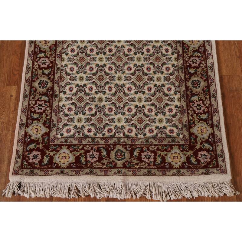 Hand Knotted Oriental 100% Wool Carpet Traditional Floral Beige & Ivories Tabriz Runner Rug - 20' 2'' X 2' 5''