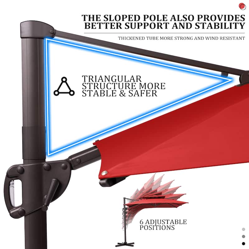 Pellebant 9 x 11 ft Outdoor Patio Cantilever-Offset Umbrella with Weight Base Double Top