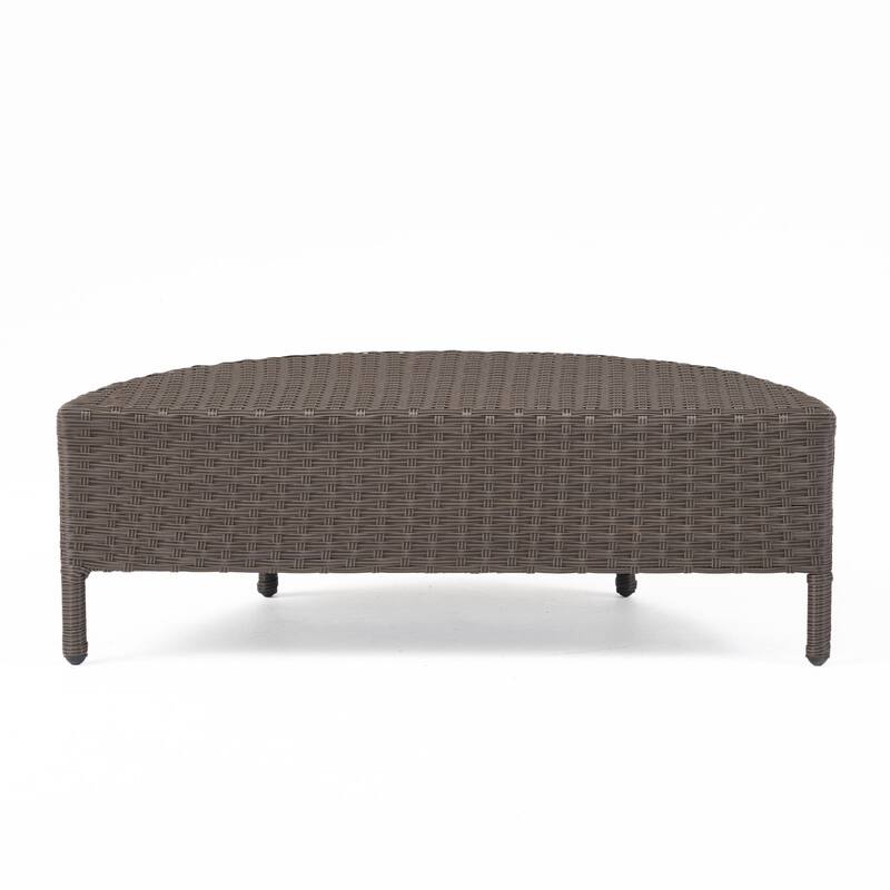 Newton Outdoor Half-Round Coffee Table - Wicker - Gray by Christopher Knight Home - Dark Brown