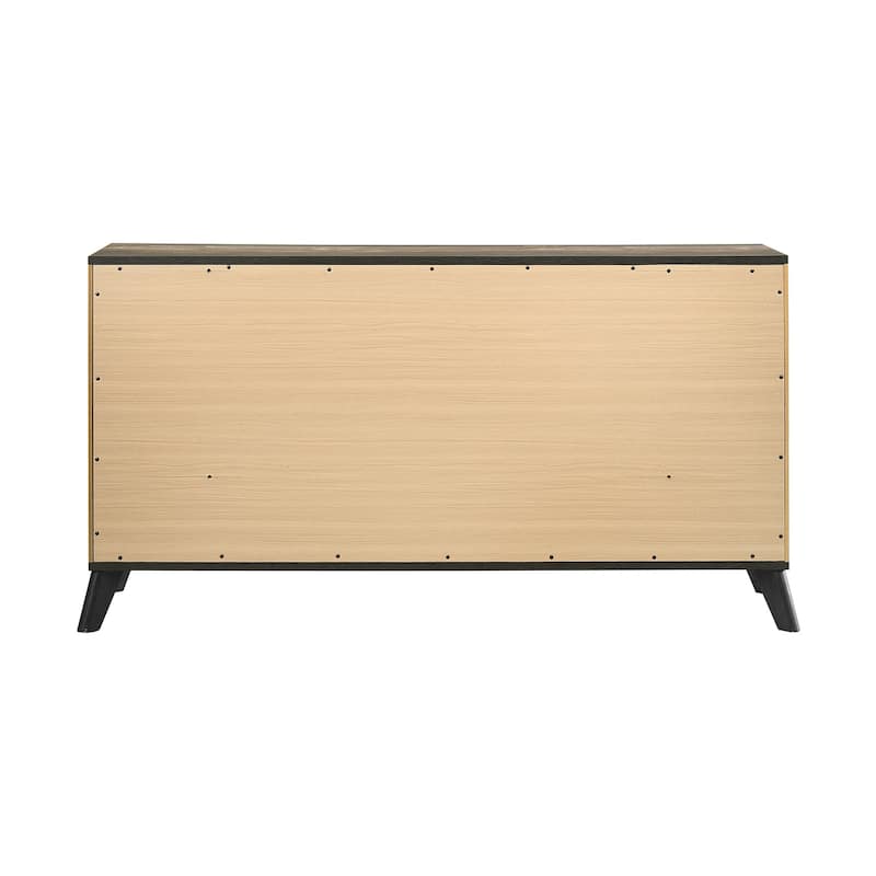 6 Drawers Wooden Dresser with Metal Pull Handles in Natural Pine and Weathered Brown