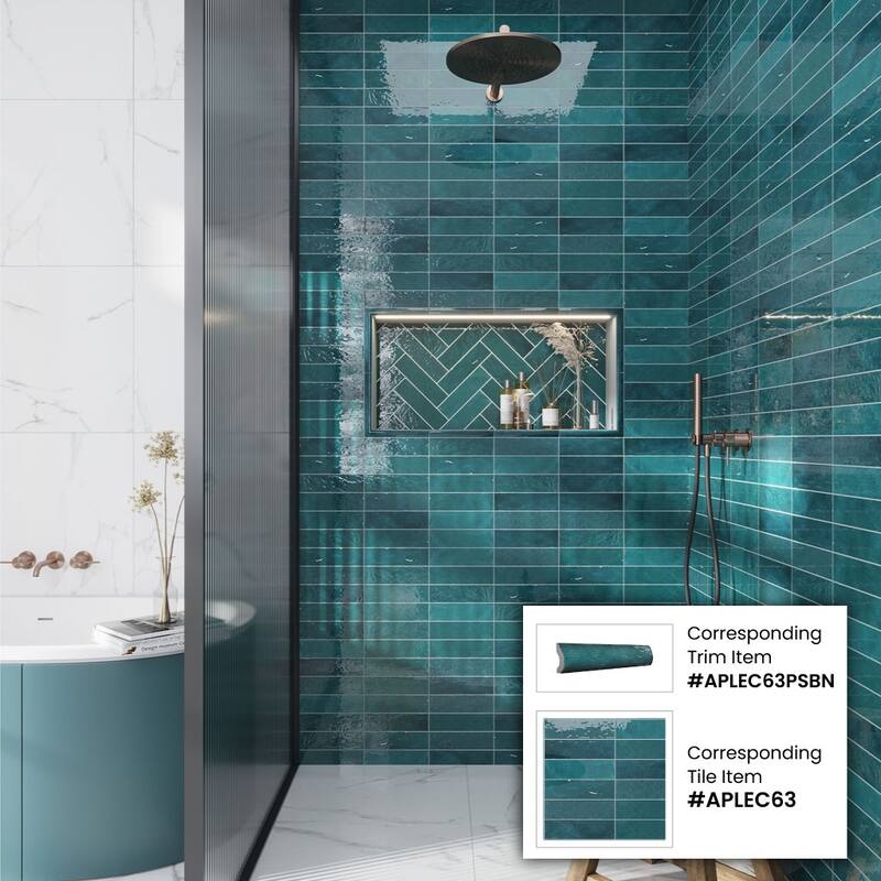 Apollo tile 2.5" x 8" Chateau Glossy Ocean Green Ceramic Tile (5.38 sq ft/case) - 38 Pack