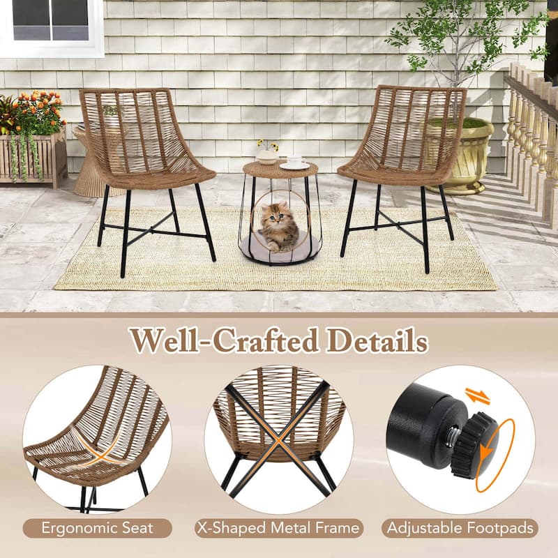 3 PCS Outdoor Furniture Set Patio Armless Chairs w/ Coffee Table