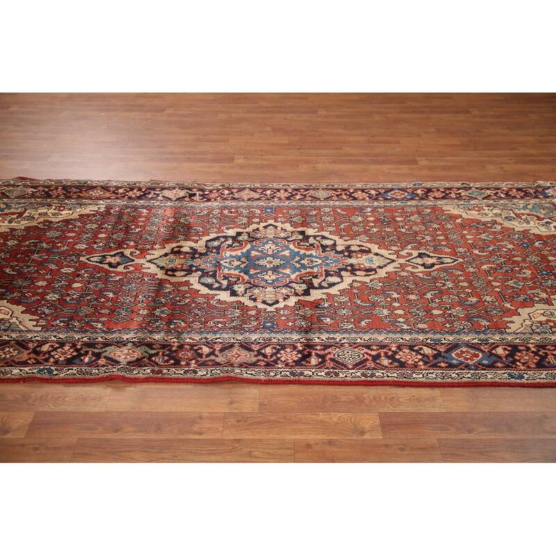 Hand Knotted Oriental 100% Wool Carpet Traditional Medallion Red Malayer Runner Rug - 10' 7'' X 3' 11''