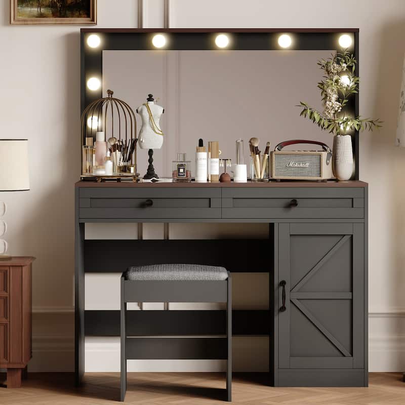 Homy Casa 43.4" Makeup Vanity Table with LED Light & 3 Drawers
