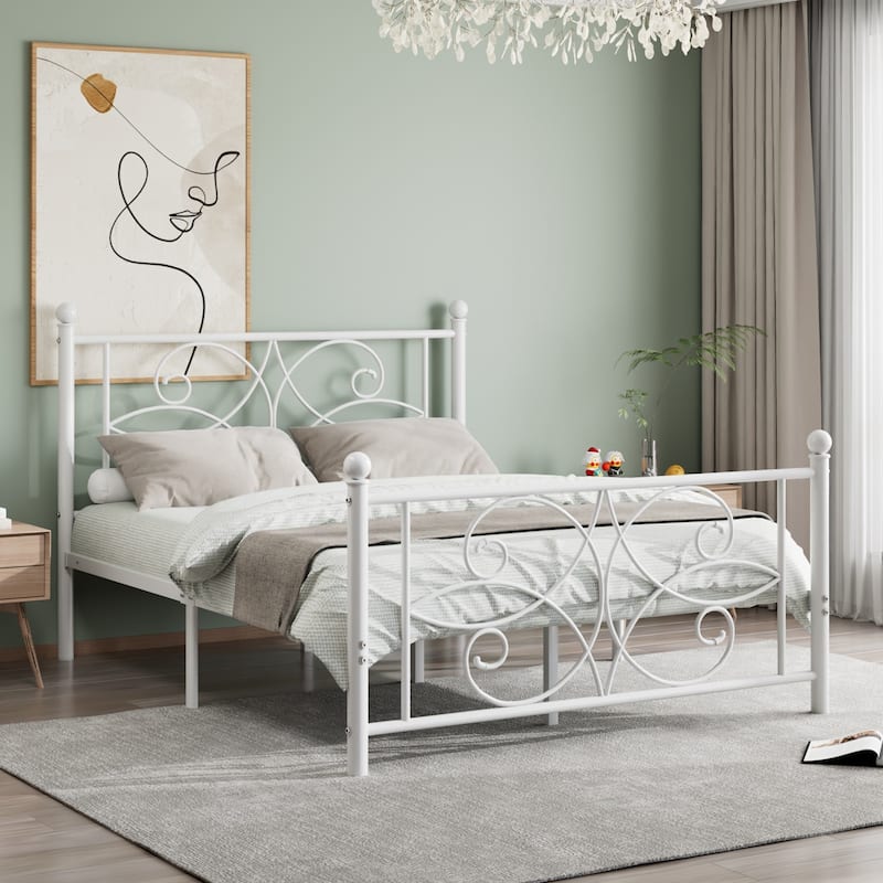 VECELO Metal Bed Frame with High Headboard and Footboard Platform Beds with Heavy Duty Mattress Foundation