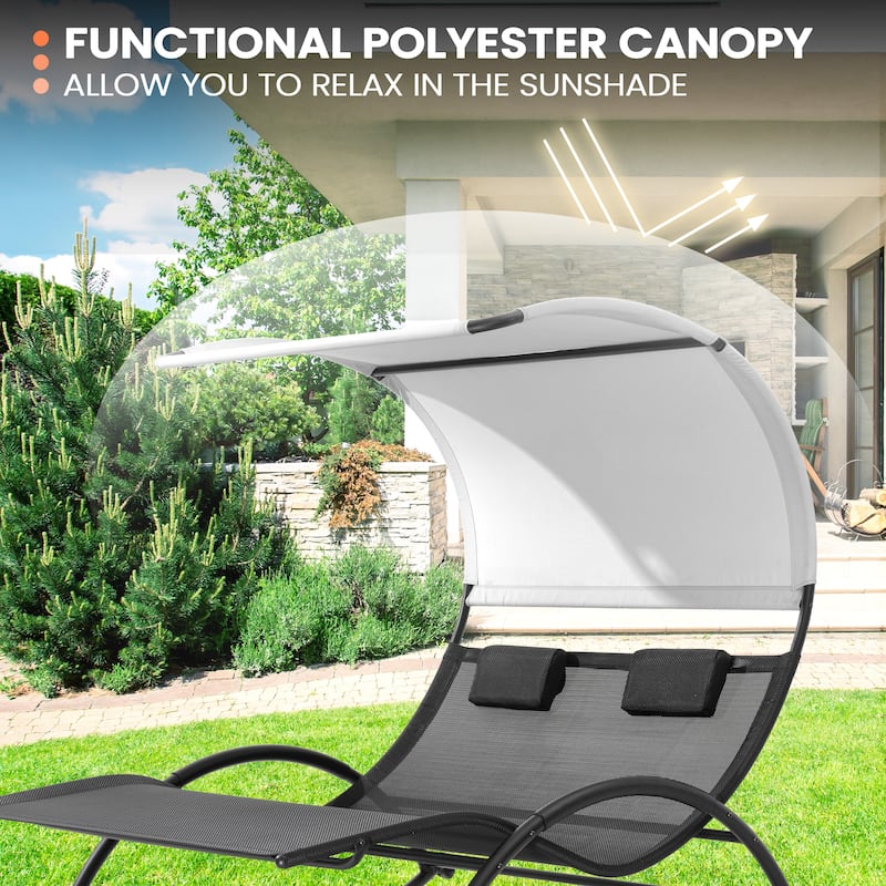 Pellebant Outdoor Double Chaise Lounge Chair Swing Hammock Bed with Canopy - N/A