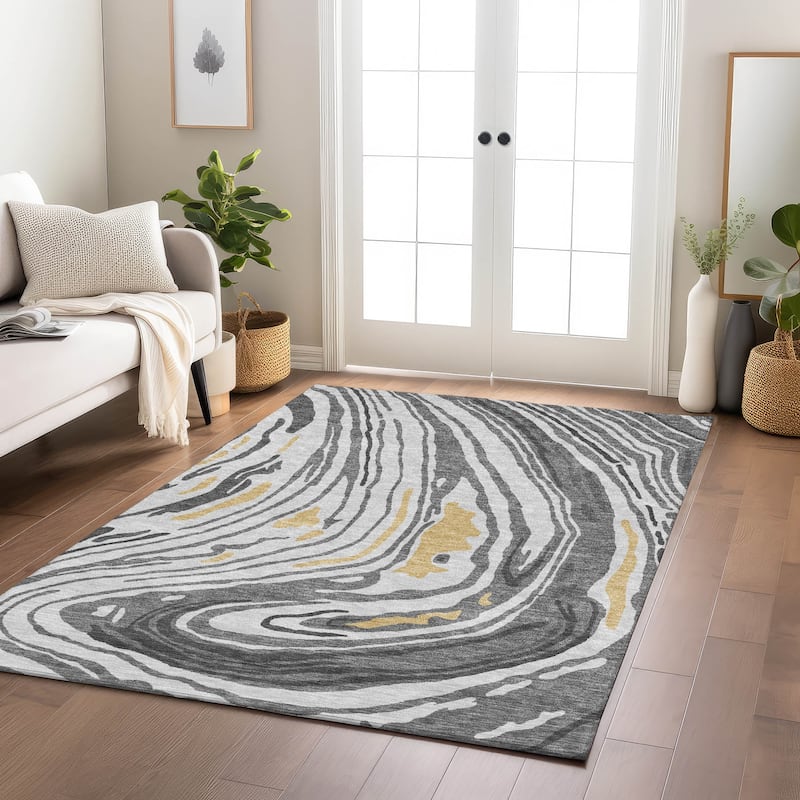 Machine Washable Indoor/ Outdoor Abstract Brushstrokes Chantille Rug