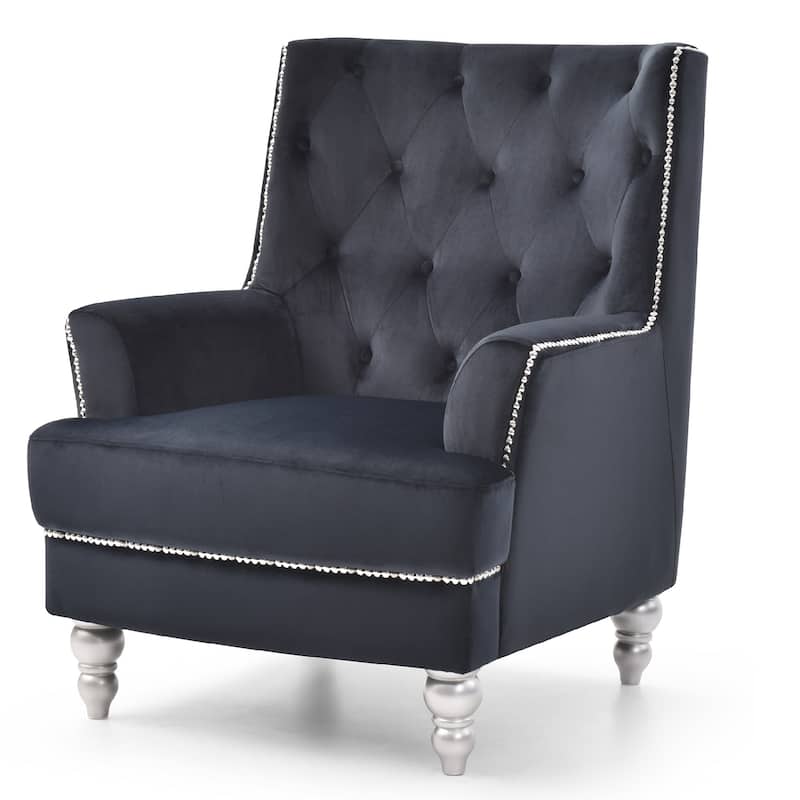 Solid Velvet Upholstered Tufted Back Accent Chair - 37" - Black
