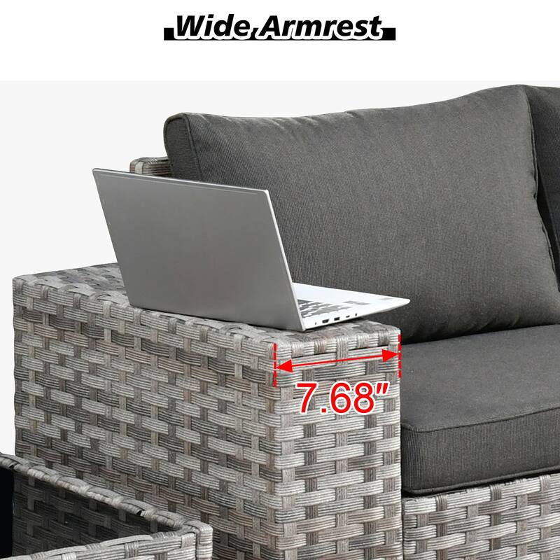 HOOOWOOO 9-piece Wicker Outdoor Modular Wide Armrest Sectional Set Fire Pit Set