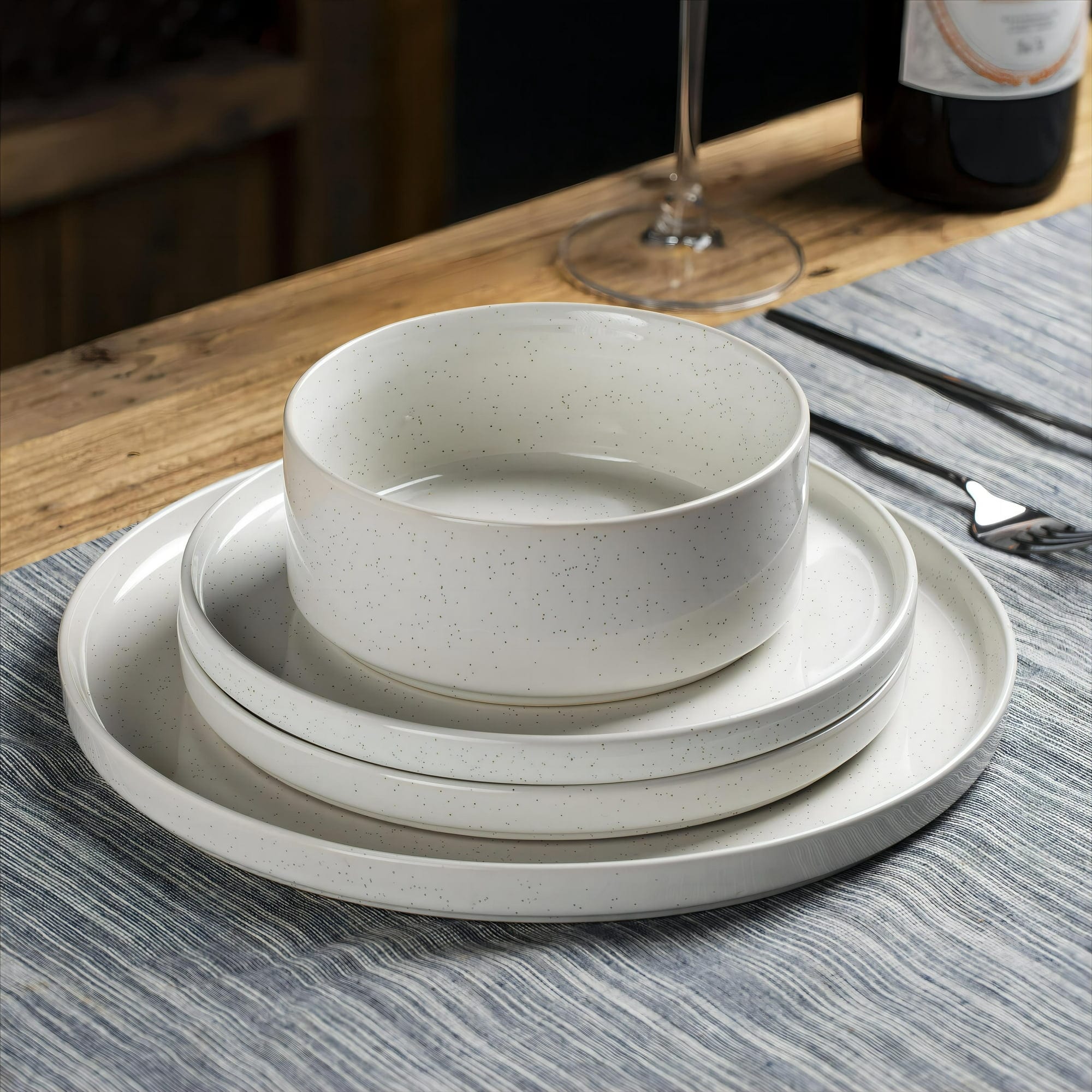 12 Inch White Serving Plate with Decorative Blue Dot 6 Piece Set Bed Bath Beyond 37737935