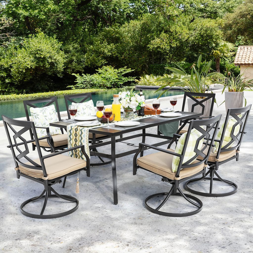 Nuu Garden 7-Piece Outdoor Iron Dining Set with Umbrella Hole