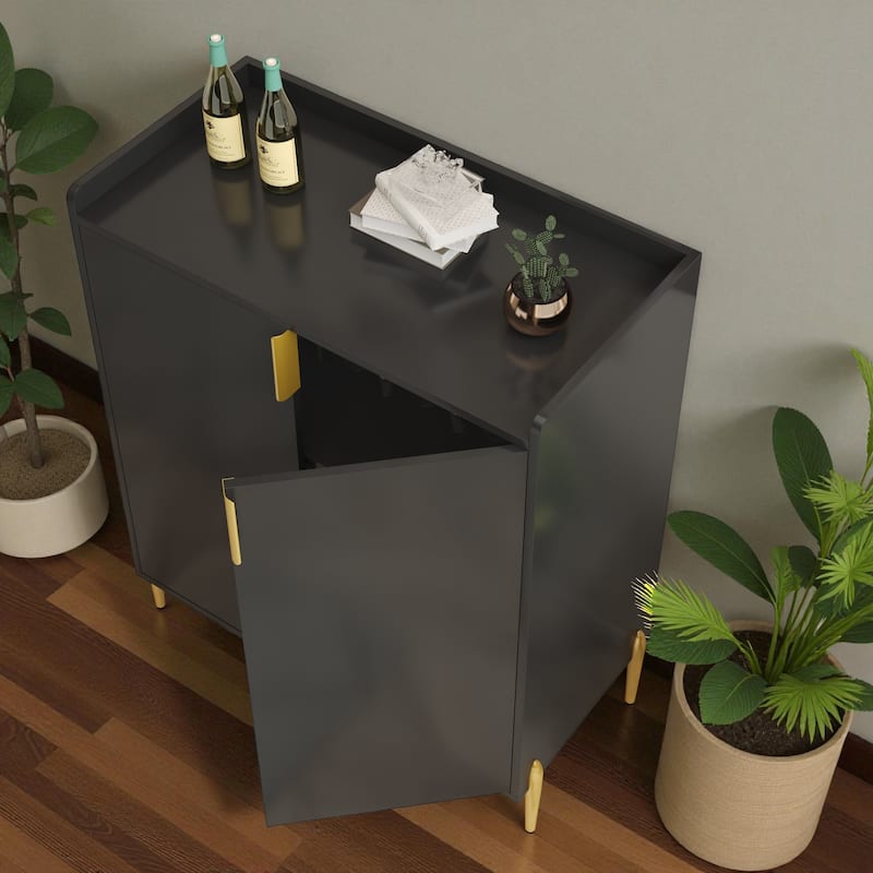 Modern 2-Door Wine Bar Cabinet with Bottle Storage Rack and Adjustable Shelf, Buffet Sideboard for Kitchen or Coffee Bar