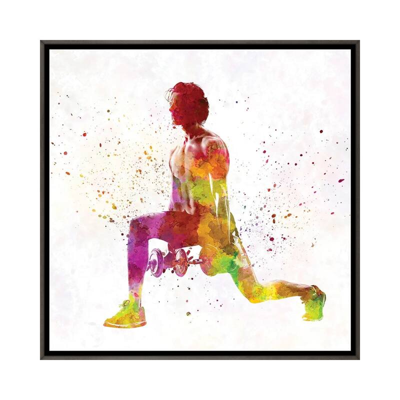 iCanvas "Young Man Practices Fitness In Watercolor XIX" by Paul Rommer Framed - Charcoal - 37x37