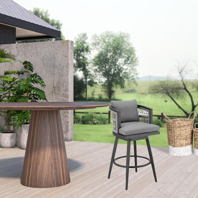 HomeRoots 40" Gray Metal Swivel Outdoor Bar Height chair with Footrest