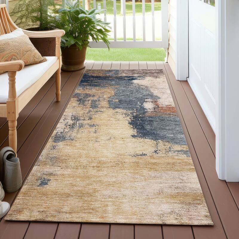Machine Washable Indoor/ Outdoor Contemporary Abstract Chantille Rug