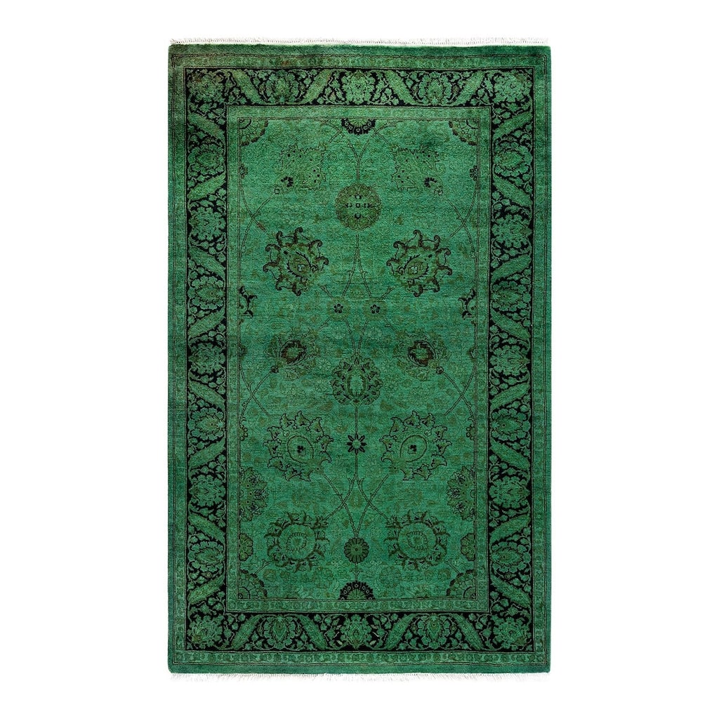 Overton Hand Knotted Wool Vintage Inspired Modern Contemporary Overdyed Green Area Rug - 3' 2" x 5' 1"