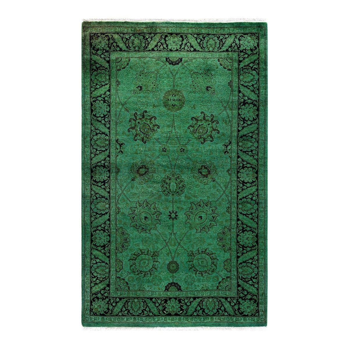 Overton Hand Knotted Wool Vintage Inspired Modern Contemporary Overdyed Green Area Rug - 3' 2" x 5' 1"