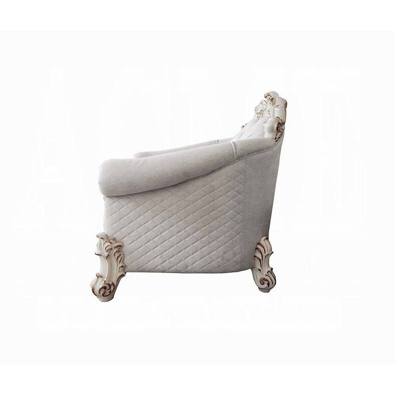 Antoine Accent Chair, 2 Pillows, Tufted Ivory, Antique Pearl White