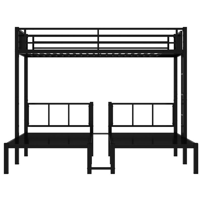 Roomfitters Twin over Twin & Twin Triple Bunk Bed, L-Shape Metal Bunk with Guardrails and Shelf, Black