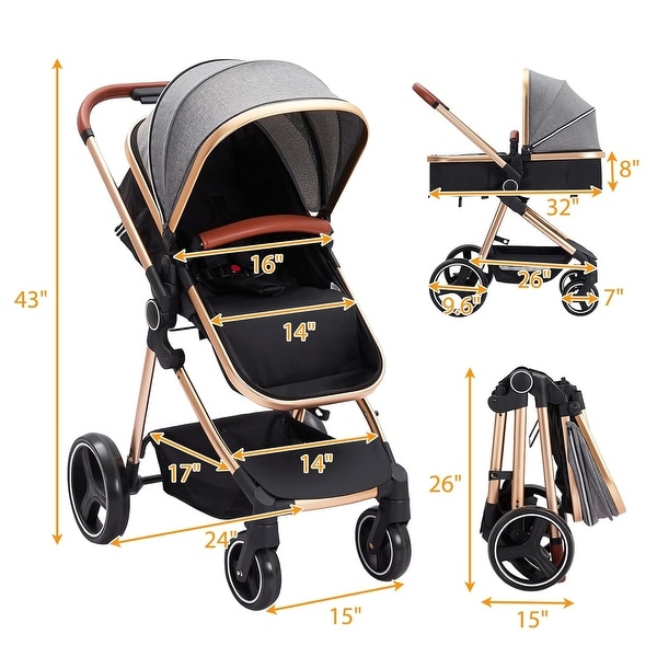 3-in-1 Reversible Baby Stroller with Adjustable Backrest and